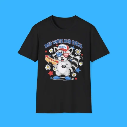 Red White And Feral 4th Of July Raccoon Hot Dog America Shirt