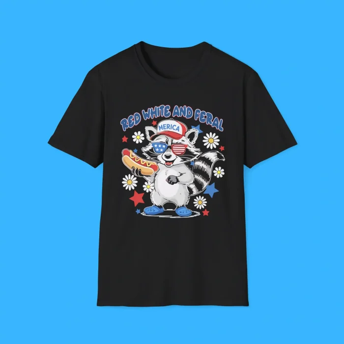 Red White And Feral 4th Of July Raccoon Hot Dog America Shirt
