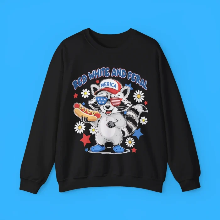 Red White And Feral 4th Of July Raccoon Hot Dog America Sweatshirt