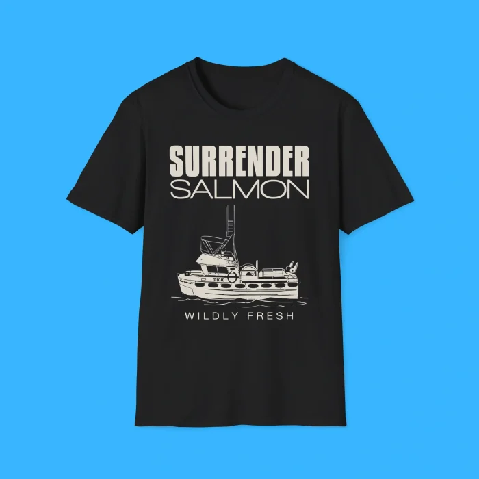Surrender Salmon Wildly Fresh Black Shirt