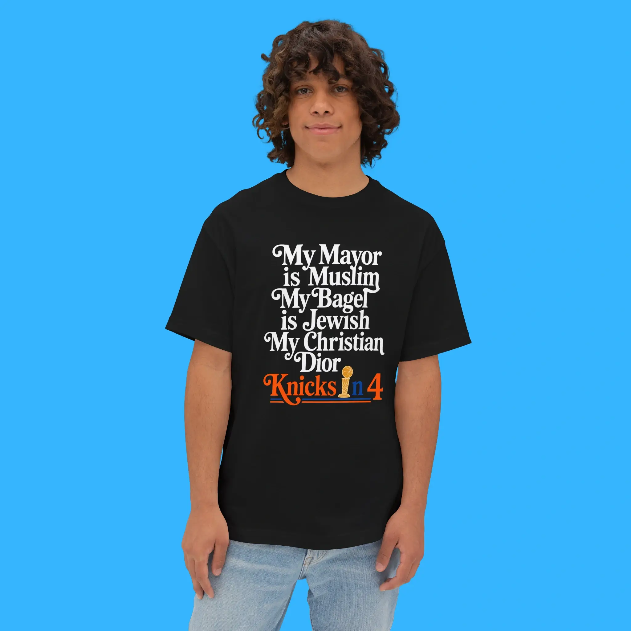 My Mayor Muslim My Bagel Jewish My Christian’s Dior Knicks In 4 Person Shirt
