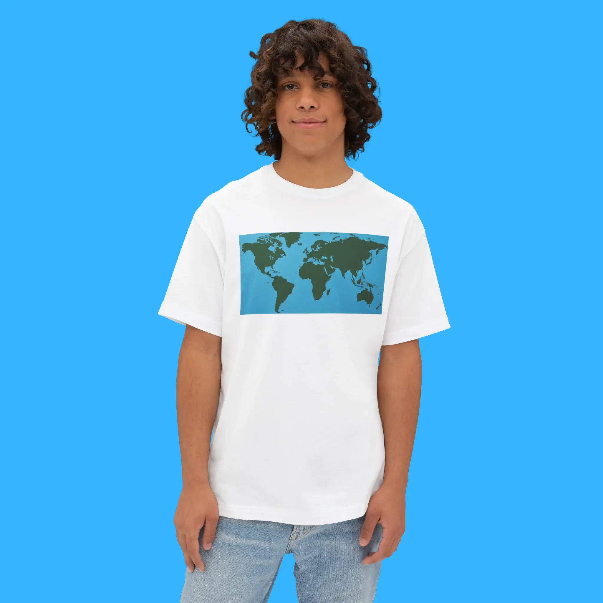 World Map Continents Green And Blue Ocean Person Shirt